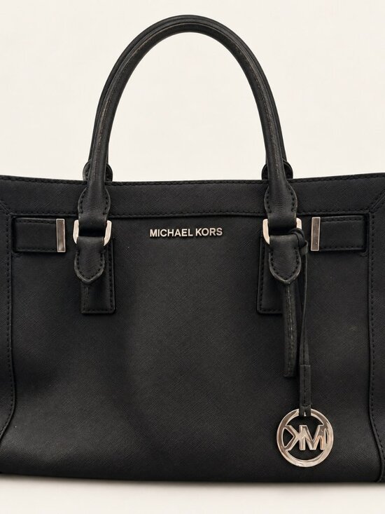 Michael Kors Handbags - Michael Kors Black Textured Tote Satchel with MK Charm & Shoulder Strap